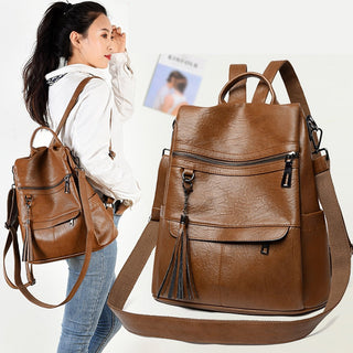 New Women Backpacks Soft Leather Fashion Casual Tassel ALODIA STORE