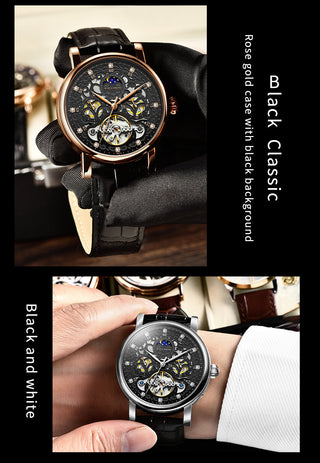 TEVISE Brand Classic Retro Men Watches Automatic Mechanical Watch Men Tourbillon Clock Genuine Leather Waterproof Business Watch ALODIA STORE