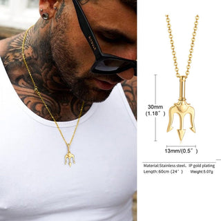 Necklace Man,Neptune Trident Pendant Necklace, Stainless Steel Men Statement Necklaces Sea Lover Gift ALODIA STORE