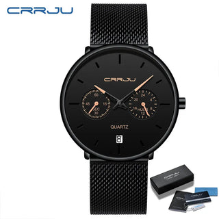 Mens Watches CRRJU Full Steel Casual Waterproof Watch for Man Sport Quartz Watch Men's Dress Calendar Watch Relogio Masculino ALODIA STORE