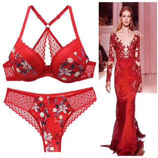 New 2020 sexy 3/4 cup back closure lace women bra set thong hollow out  underwear  intimante  lingerie alodia store