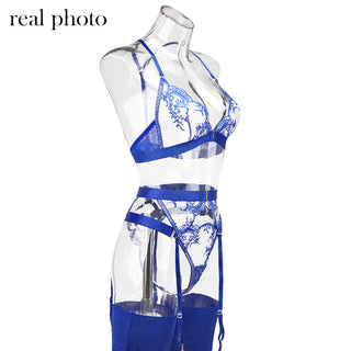 Echonight Sexy Women's Underwear Transparent Lingerie Embroidery Wireless Bra and Panty Set with Thongs Blue Lace Erotic Sets ALODIA STORE