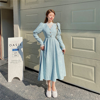 Solid Elegant Dress Women Winter Patchwork Lace ALODIA STORE