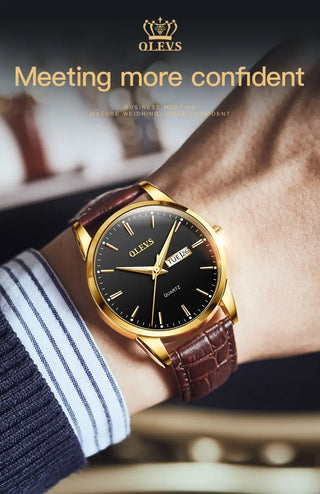 OLEVS Top Brand  Men Classic Quartz Waterproof Watch Leather Strap Business Popular Casual Men Watch ALODIA STORE