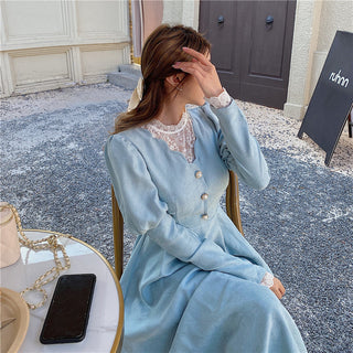 Solid Elegant Dress Women Winter Patchwork Lace ALODIA STORE