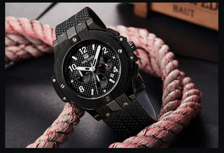 MEGIR Brand Men Watch Quartz Watch Gold Rubber Band 3ATM Water Resistant Chronograph Mens Quartz Wrist Watch ALODIA STORE