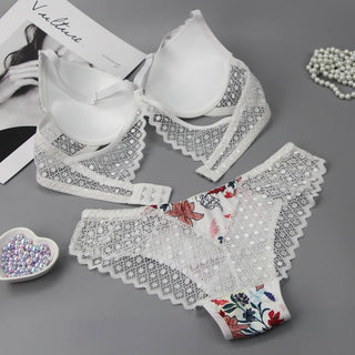 New 2020 sexy 3/4 cup back closure lace women bra set thong hollow out  underwear  intimante  lingerie alodia store
