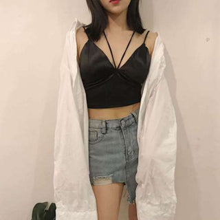 Summer Sexy Satin Beautiful Back Wrap Chest Crop Tops Women Cropped With Chest Padded Camisole ALODIA STORE