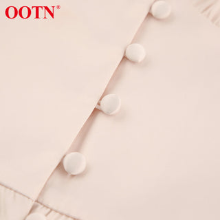 OOTN White Single Breasted Elegant Dress For Women Party Robe High Waist Satin Long Dress Chic Midi Dresses Lantern Sleeve ALODIA STORE