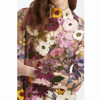 Three - dimensional sunflower floating soft mesh embroidery lace dress fabric ALODIA STORE
