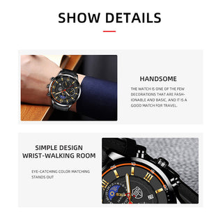Fashion Mens Sports Watches Man Business Quartz Wristwatch Luxury Black Leather Bracelet Men Casual Luminous Clock Watch ALODIA STORE