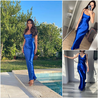 JULISSA MO Sexy Spaghetti Strap Backless Summer Dress Women Satin Lace Up Trumpet Long Dress Elegant Bodycon Party Dresses 2023 ALODIA STORE