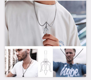 Necklace Man,Neptune Trident Pendant Necklace, Stainless Steel Men Statement Necklaces Sea Lover Gift ALODIA STORE