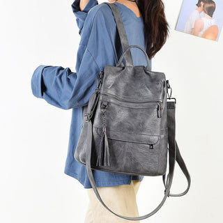 New Women Backpacks Soft Leather Fashion Casual Tassel ALODIA STORE