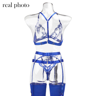 Echonight Sexy Women's Underwear Transparent Lingerie Embroidery Wireless Bra and Panty Set with Thongs Blue Lace Erotic Sets ALODIA STORE