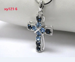 Fashion Cross Necklace Multi Color Crystal Rhinestone Pendant Necklace with 45cm Snake Chain one piece  xy121 ALODIA STORE