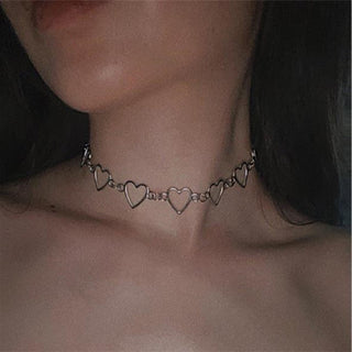 New Hollow Korean Sweet Love Heart Choker Necklace Statement Girlfriend Gift Cute Bicolor Necklace Jewelry Collier Femme 2022 ALODIA STORE