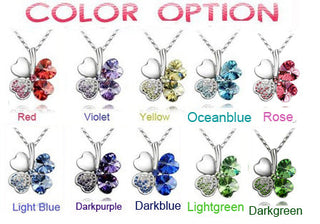 Fashion Jewelry Silver Color Austrian Crystal Necklace Four Leaf Leaves Clover Heart Rhinestones Pendant Necklace Jewelry ALODIA STORE