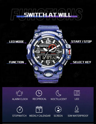 SMAEL Men Sport Watches Dual Time Digital Watch Quartz 50m Waterproof Watch Led Military Watch Sport 8035 Men Watches Wristwatch ALODIA STORE