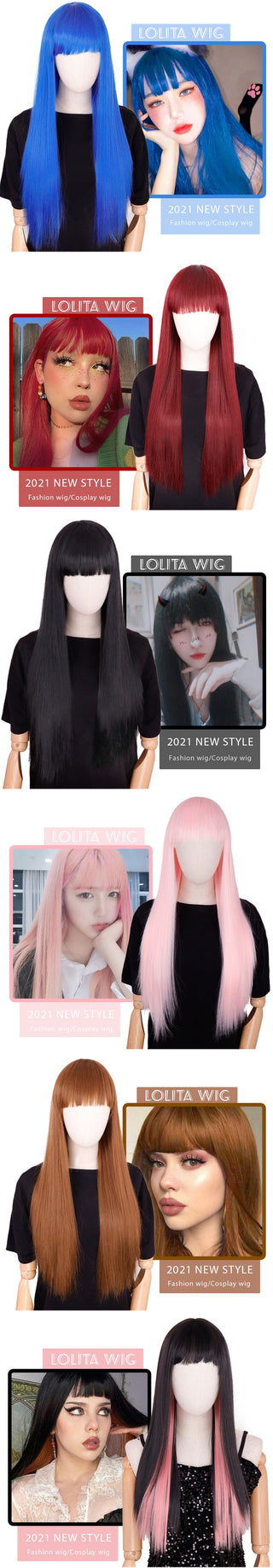 Lolita synthetic Wig Pink Wig Blonde wig Long Streight hair With Bangs Natural wigs For women hair Cosplay Wig ALODIA STORE