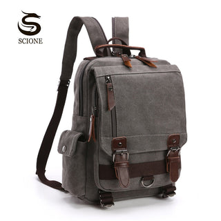 Scione Small Canvas Backpack Men Travel Back Pack Multifunctional Shoulder Bag Women Laptop Rucksack School Bags Female Daypack ALODIA STORE