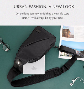 TINYAT Sling bag For 7.9 pad Black Casual Functional Men Chest Bag Pack dual earphone jack Men Shoulder Messenger Bags Pack Bag ALODIA STORE