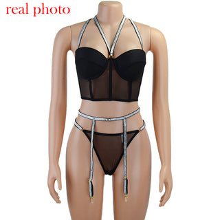 Echonight Sequin Lingerie Set Sexy Push up Women's Underwear Set Lace Bra 3 Piece Set Padded Bra and Thong Lingerie Dropshipping ALODIA STORE