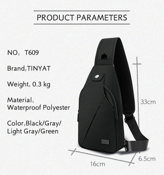 TINYAT Sling bag For 7.9 pad Black Casual Functional Men Chest Bag Pack dual earphone jack Men Shoulder Messenger Bags Pack Bag ALODIA STORE