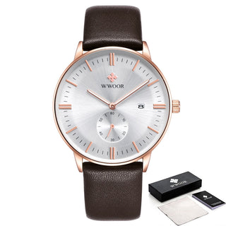 Famous Brand WWOOR Watch Men Luxury Casual Quartz Watches For Men Sports Business Leather Wrist Watch Men Relogio Masculino ALODIA STORE
