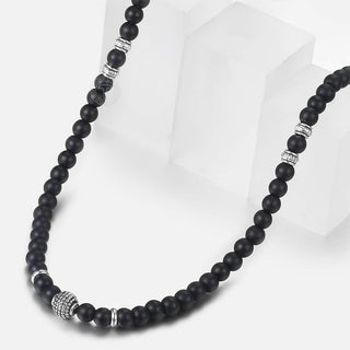 Unique Men's Necklace Stainless Steel Arrow Pendant Matte Black Glass Beaded Necklace Male Jewelry Dropshipping DNM07 ALODIA STORE