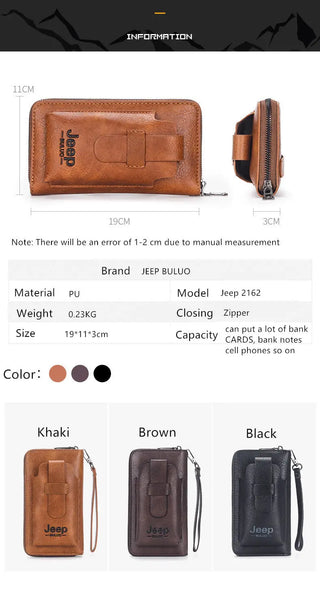 JEEP BULUO Leather Men Clutch Wallet Brand Purse For Phone Double Zipper Luxury Wallet Leather Clutch Bag Large Capacity  ALODIA STORE