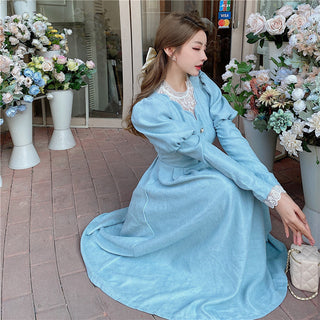 Solid Elegant Dress Women Winter Patchwork Lace ALODIA STORE
