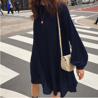 LANMREM 2023 New Korean Summer Fashion Women Clothes Vacation Dresses Lantern Sleeves Pullover Loose Chiffon Dress Pleated WG686 ALODIA STORE