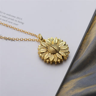New Stainless Steel Necklaces For Women Open Locket Necklace Engraved You Are My Sunshine Sunflower Pendant Necklace Gift ALODIA STORE
