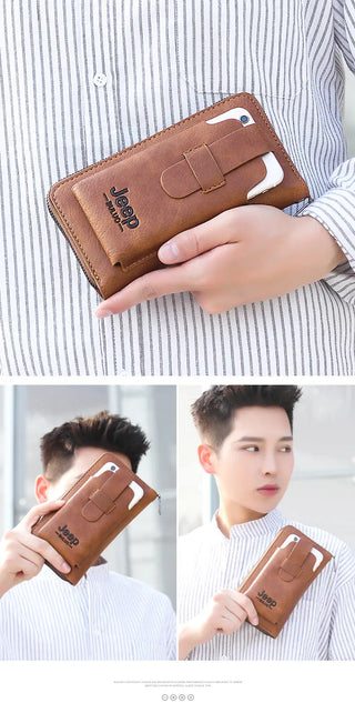 JEEP BULUO Leather Men Clutch Wallet Brand Purse For Phone Double Zipper Luxury Wallet Leather Clutch Bag Large Capacity  ALODIA STORE