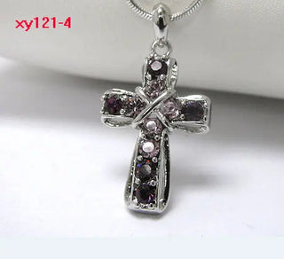Fashion Cross Necklace Multi Color Crystal Rhinestone Pendant Necklace with 45cm Snake Chain one piece  xy121 ALODIA STORE