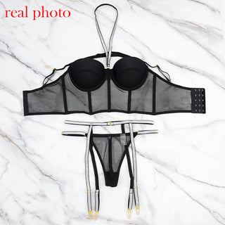 Echonight Sequin Lingerie Set Sexy Push up Women's Underwear Set Lace Bra 3 Piece Set Padded Bra and Thong Lingerie Dropshipping ALODIA STORE