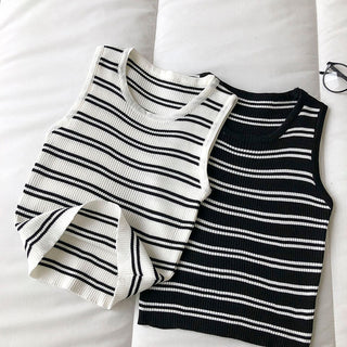 Knitted Black Striped Tank Top alodia store