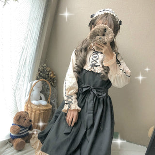 Japanese Korean Harajuku Gothic Bandage Bow Patchwork Girl Cosplay Dress Kawaii Ruffles Dress Women Lolita Style Party Dresses ALODIA STORE
