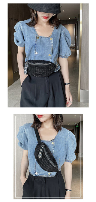 JIEROTYX Fashion Rhinestones Women waist bag ALODIA STORE
