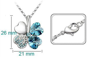 Fashion Jewelry Silver Color Austrian Crystal Necklace Four Leaf Leaves Clover Heart Rhinestones Pendant Necklace Jewelry ALODIA STORE