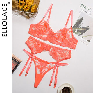 Ellolace Sexy Lingerie Exotic Costumes Lace Transparent Underwear Women Sensual Lingerie Woman Porn Erotic Lingerie 3 Pieces ALODIA STORE