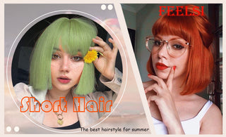 Short Bob Synthetic Wigs With Bangs for Women Wigs Blonde Black Blue fiber Natural Hair for Lolita Cosplay Party Daily Use ALODIA STORE