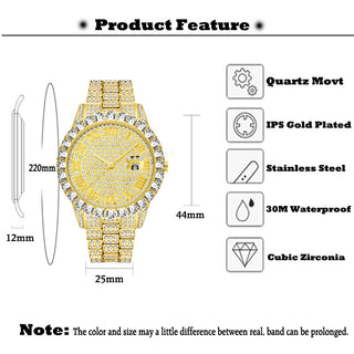 MISSFOX Men's Watch 2020 Top Selling Luxury Brand Gold Men Fashion Watches Men Big Diamond Bracelet Luxury Watch Men Gift Box ALODIA STORE