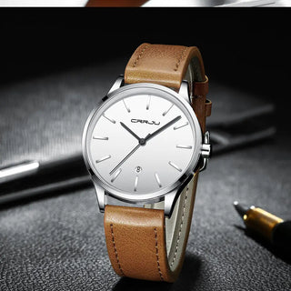 Mens Watches CRRJU Full Steel Casual Waterproof Watch for Man Leather Quartz Watch Men's Dress Calendar Watch Relogio Masculino ALODIA STORE