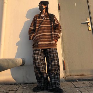 Unisex oversized Women Striped Kn Japanese ALODIA STORE