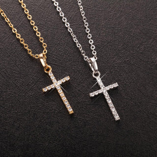 Fashion Female Cross Pendants dropshipping Gold Black Color Crystal Jesus Cross Pendant Necklace Jewelry For Men/Women Wholesale ALODIA STORE