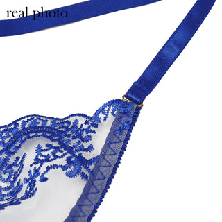 Echonight Sexy Women's Underwear Transparent Lingerie Embroidery Wireless Bra and Panty Set with Thongs Blue Lace Erotic Sets ALODIA STORE
