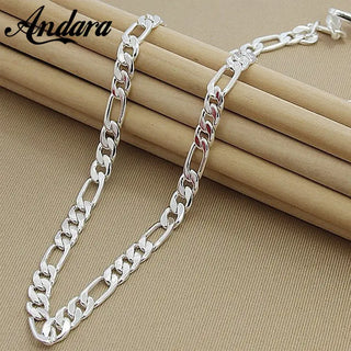 Men's 8MM 20'' 55cm Silver Colour Necklace Fashion  Silver Colour Jewelry Figaro Chain Necklace For Women Male AAA Quality ALODIA STORE