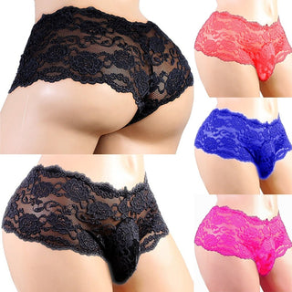 Sexy Panties Plus Size Lace Sissy Men's Underwear Sexy Lingerie Male Breathable Jockstrap Briefs G-String Thongs Porno Underpant ALODIA STORE